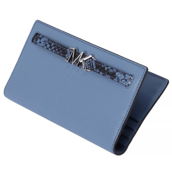 Michael Kors Reed Large Bifold Wallet Denim Blue Leather Exotic Multi - Picture 3 of 5